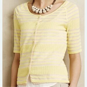 Anthropologie Moth Size Medium Yellow Striped Button Short Sleeve Cardigan Top